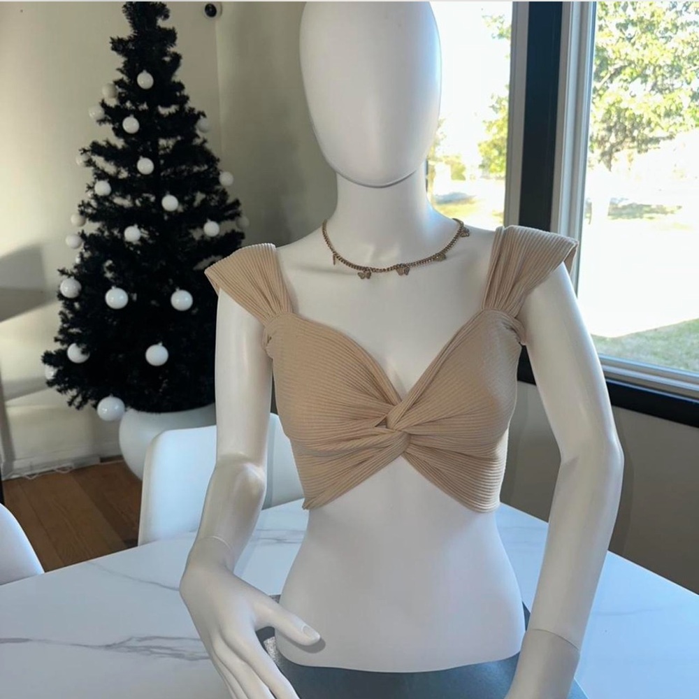 Elegant Cream Twist-Front Top
